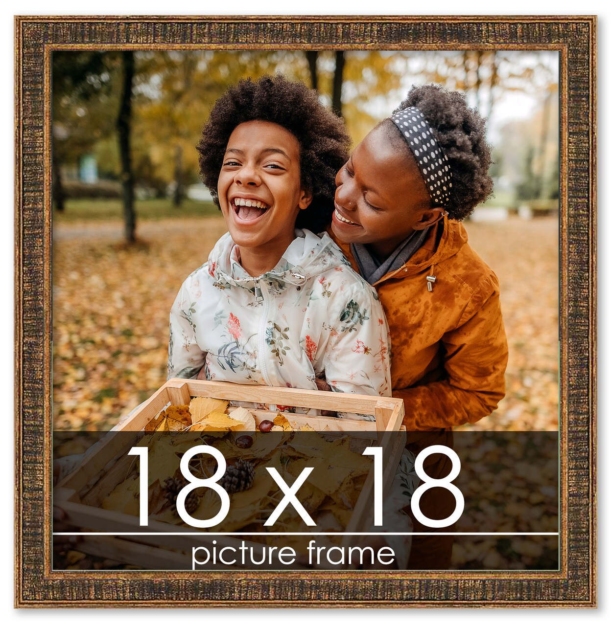 Square Textured Gold Picture Frame - UV Acrylic, Foam Board Backing, Hanging Hardware